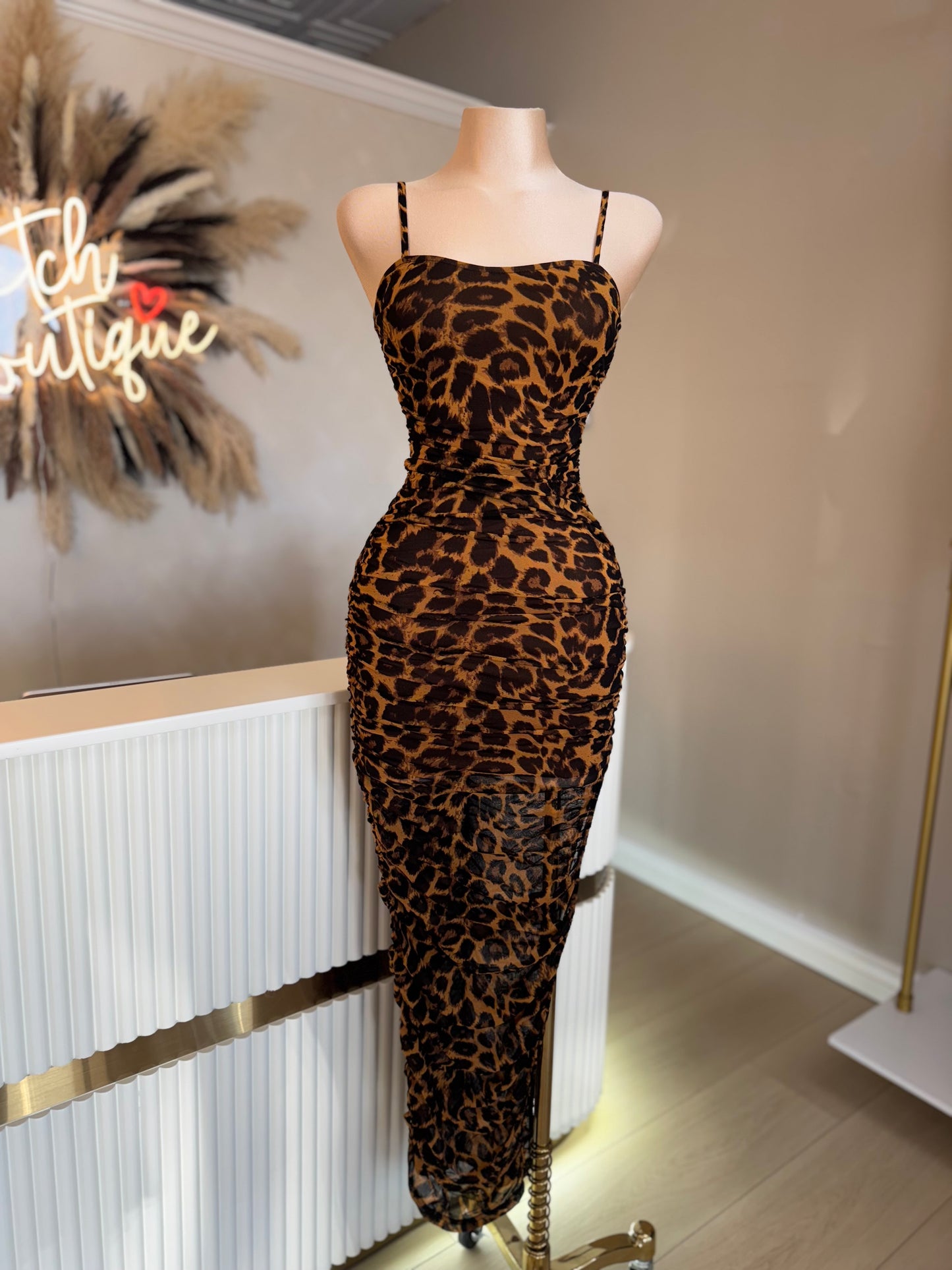 Mesh leopard print dress