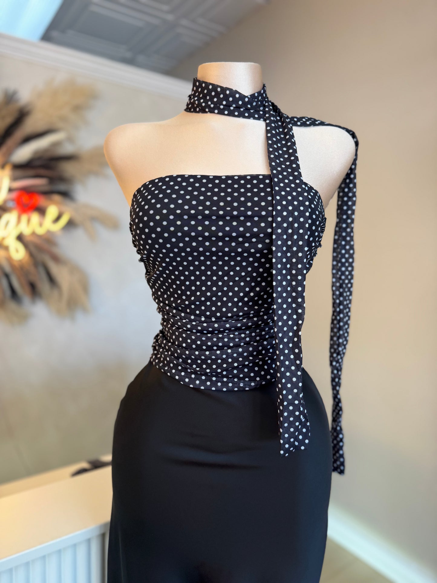 Strapless polka dot top (black)