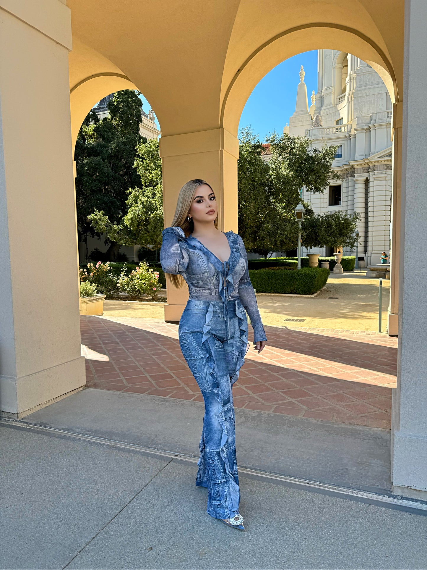 Denim print jumpsuit