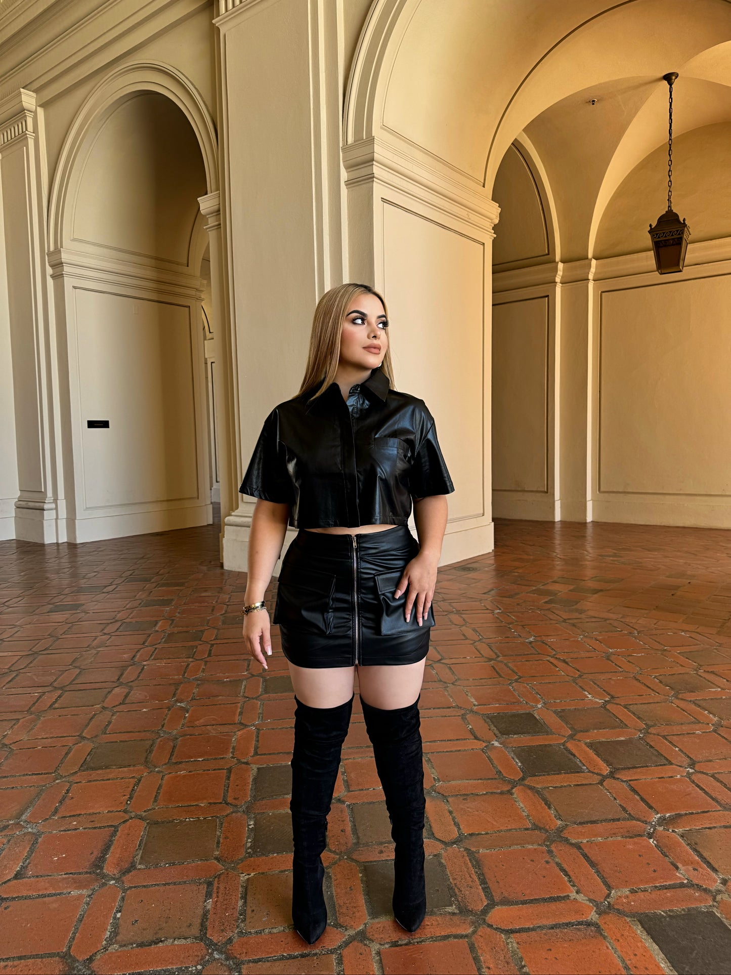 Leather cargo skirt