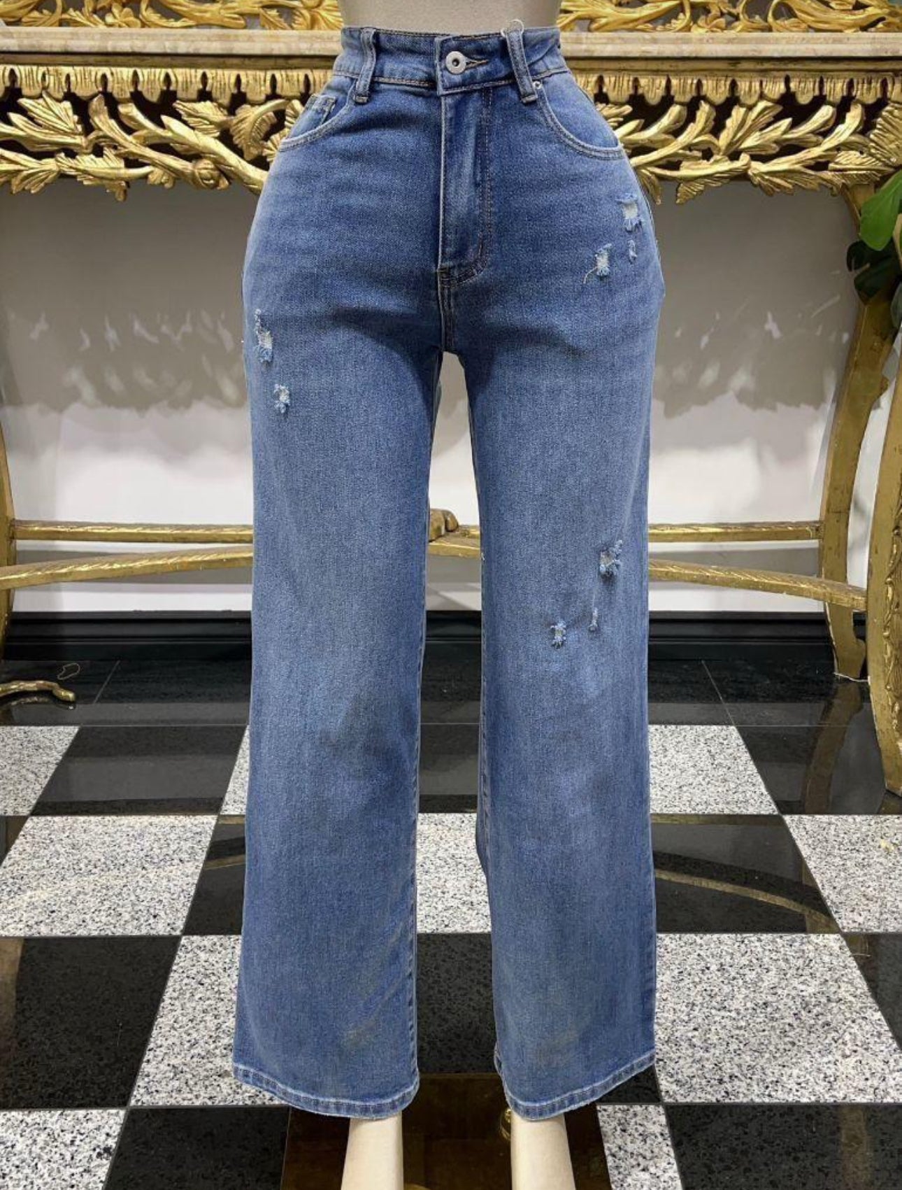 Medium wash straight cut jeans