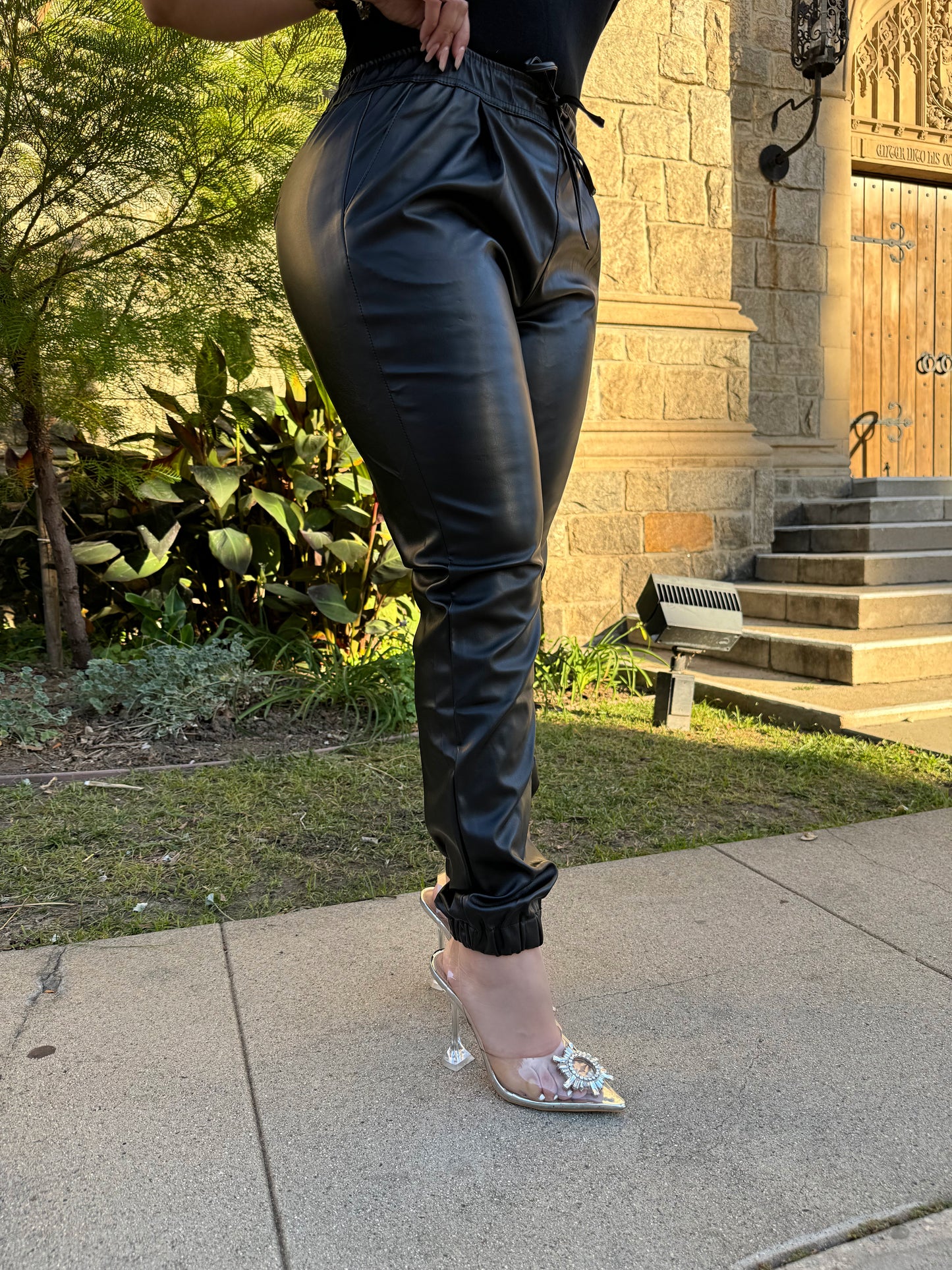 Leather jogger pants