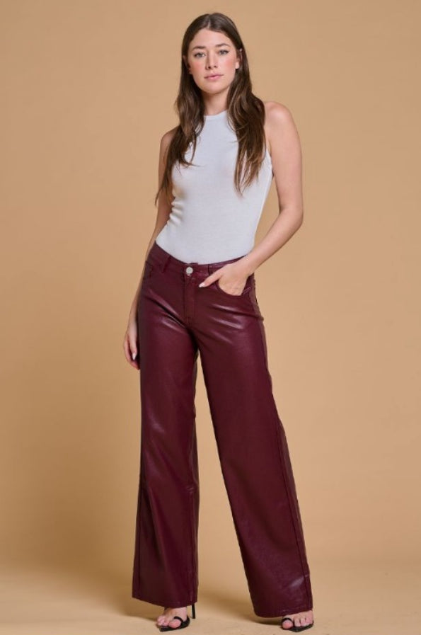 Burgundy faux leather pants