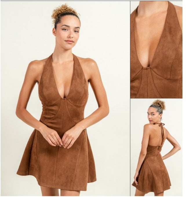 Mocha Flowy dress (suede material)