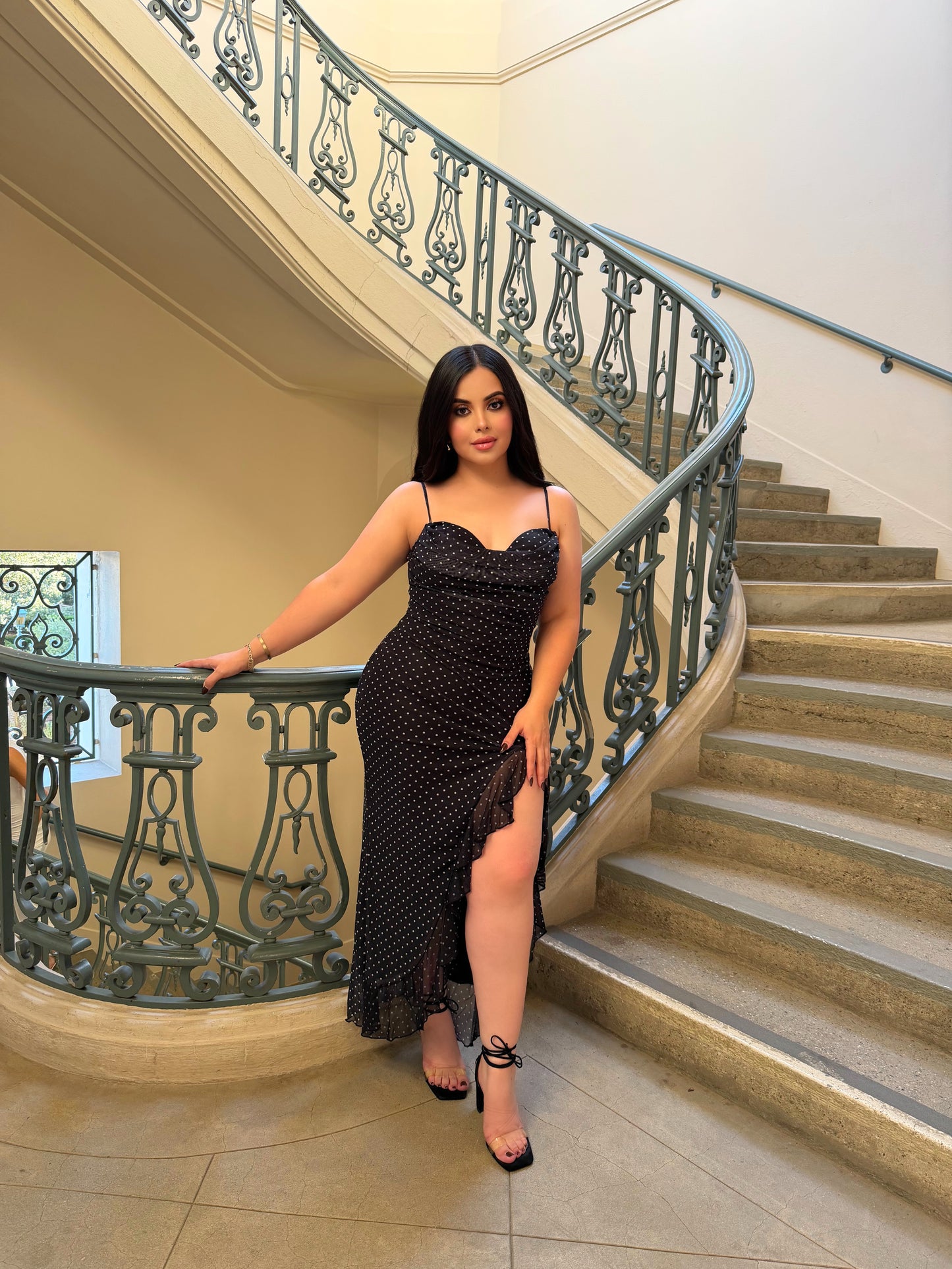 Polka dot slit dress