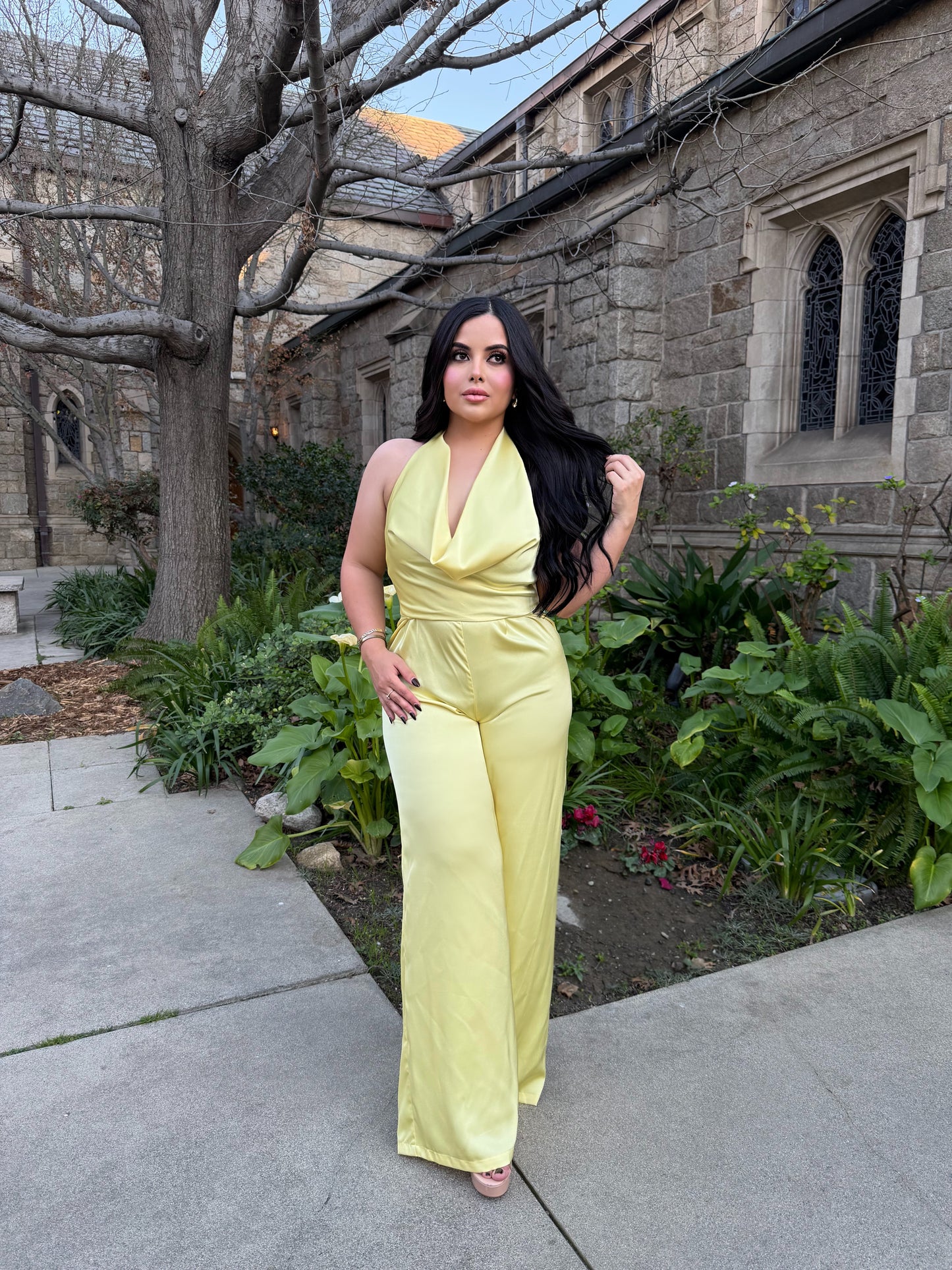 Yellow satin jumpsuit