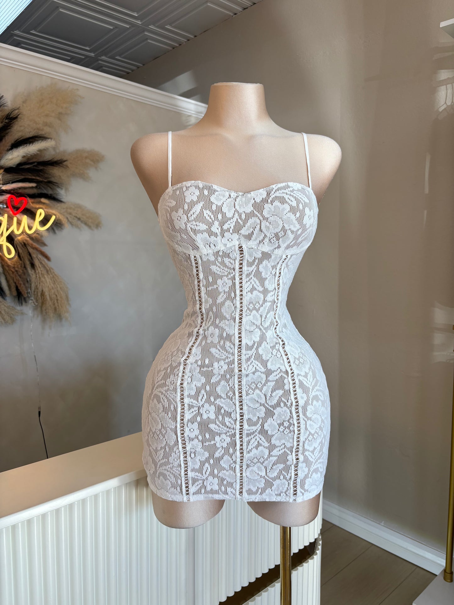 Angelic white lace contrast dress