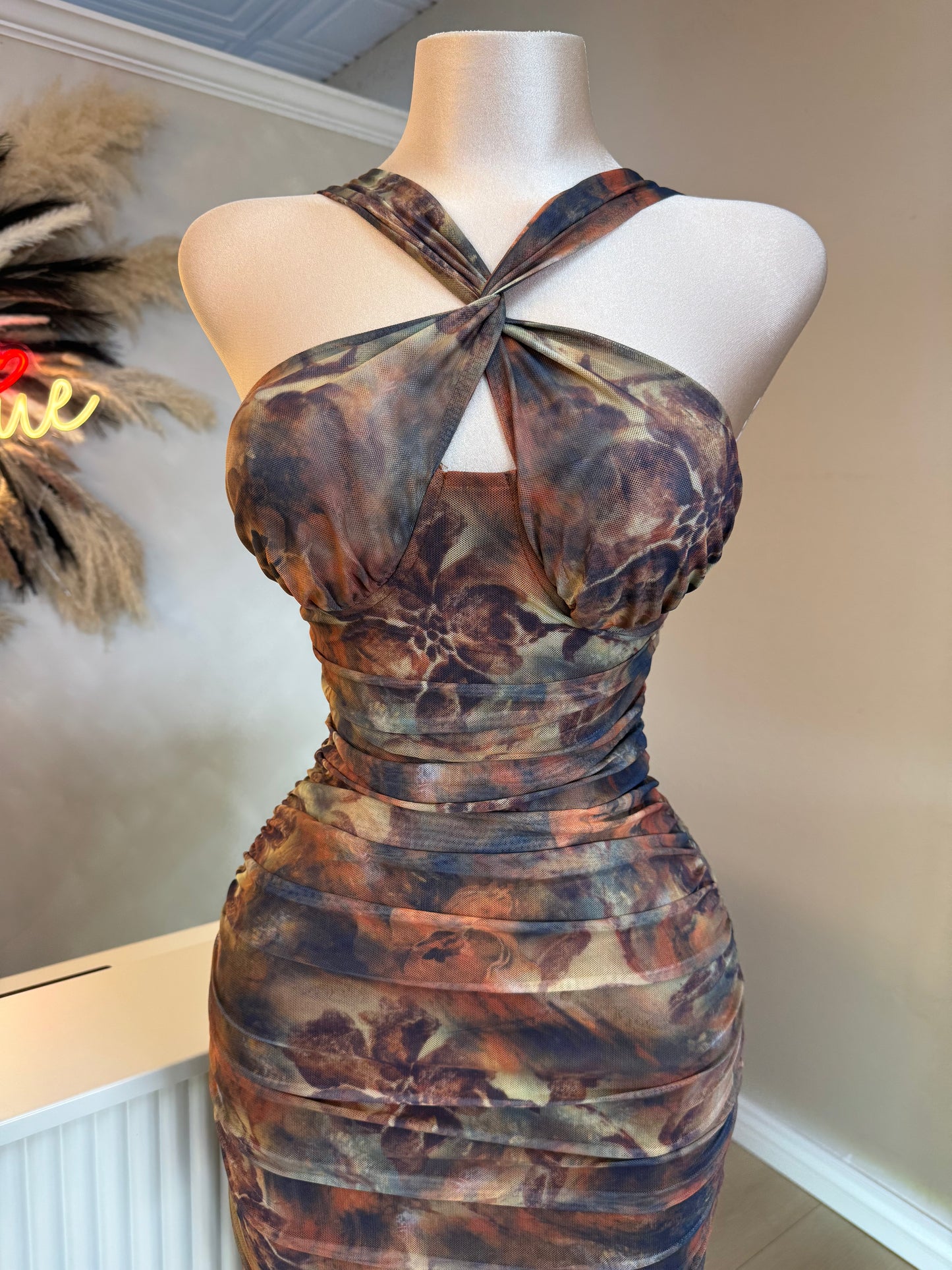 Crossover rust midi dress