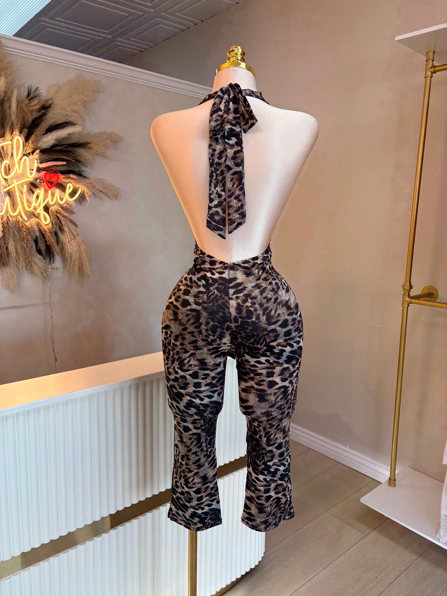 Animal print mesh jumpsuit