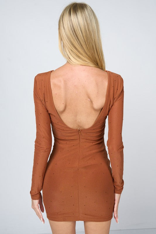 Night out rhinestone mesh dress (rust)