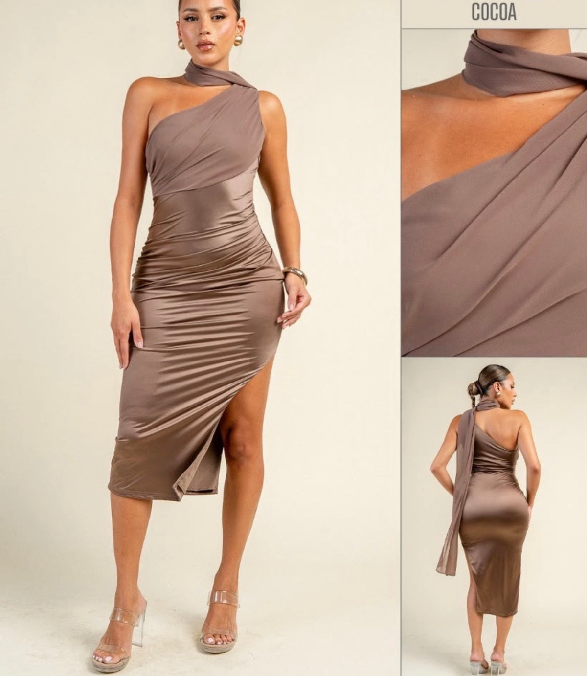 Side shoulder drape midi dress (2 colors)