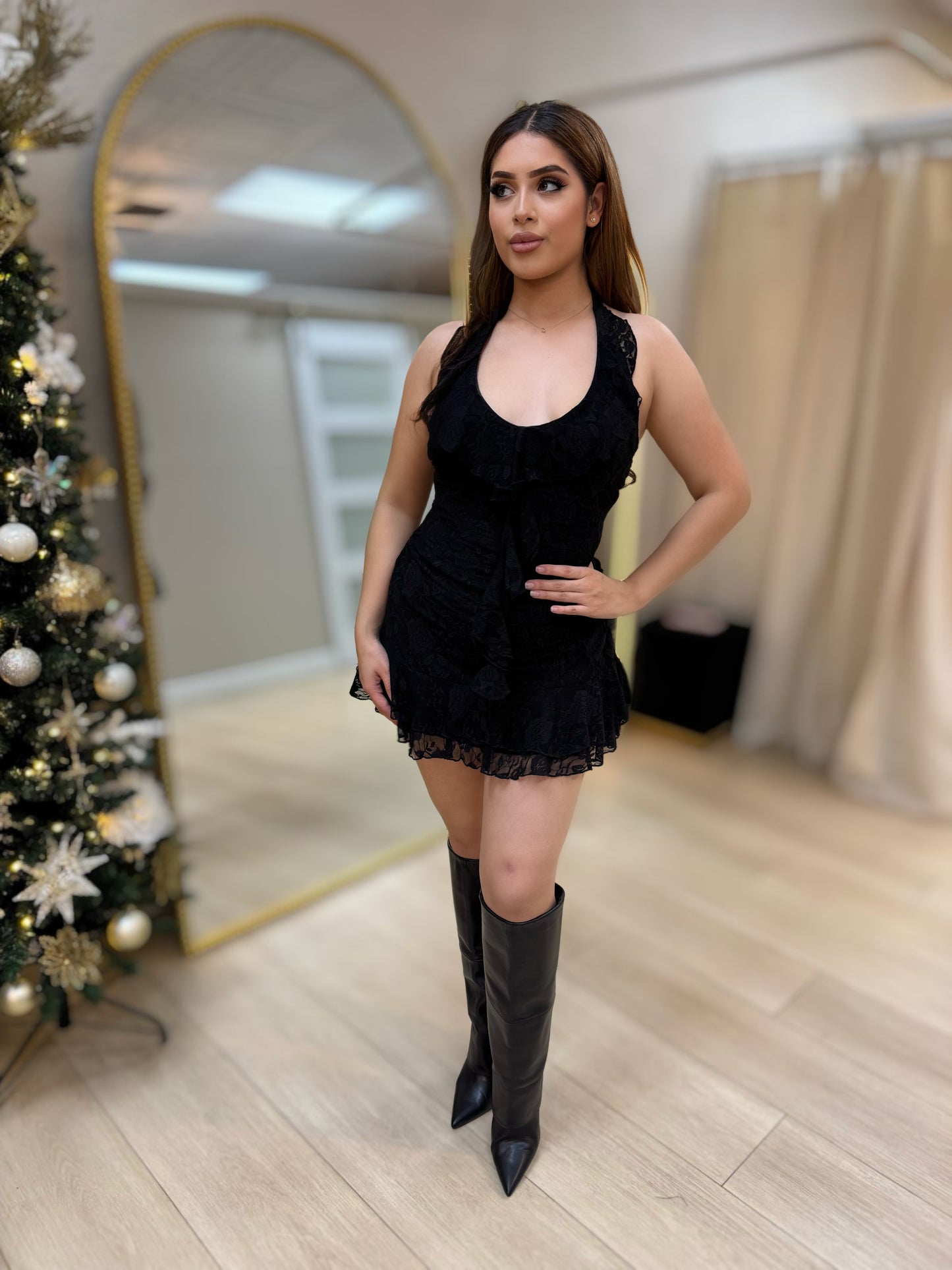 Black lace flowy dress