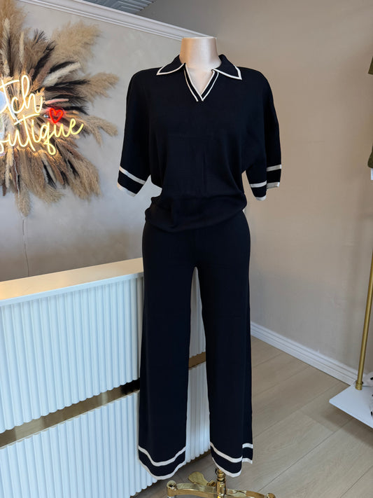 Black and white knitted set