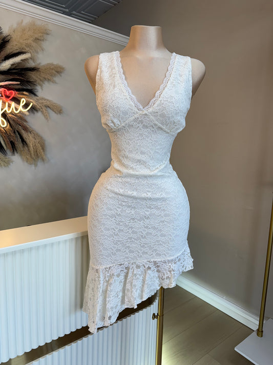 Lace asymmetrical dress (white)
