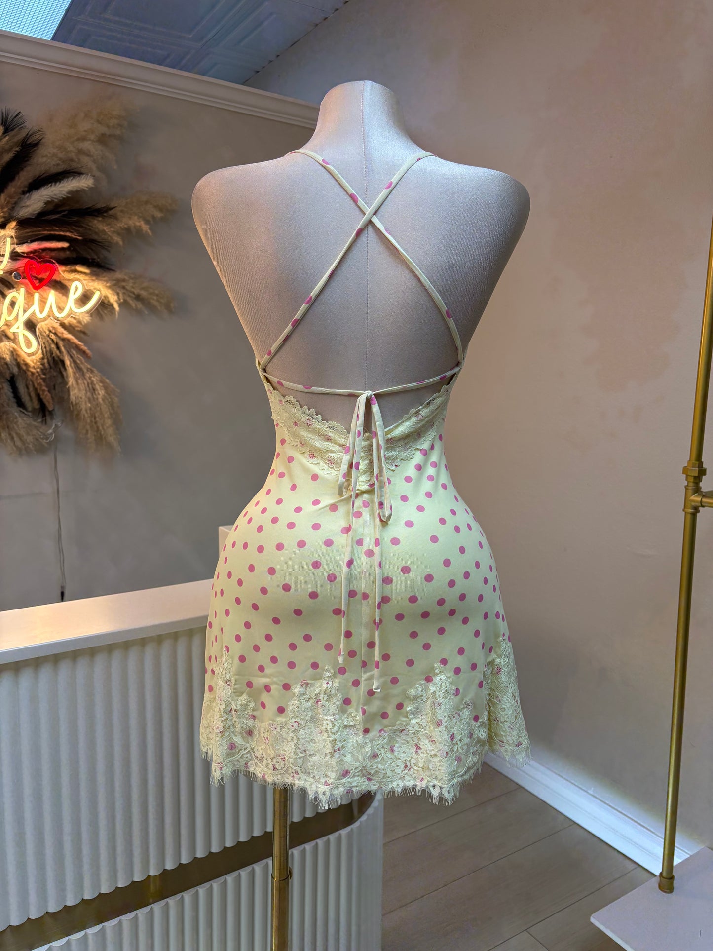 Melany polka dot dress (pink:yellow)