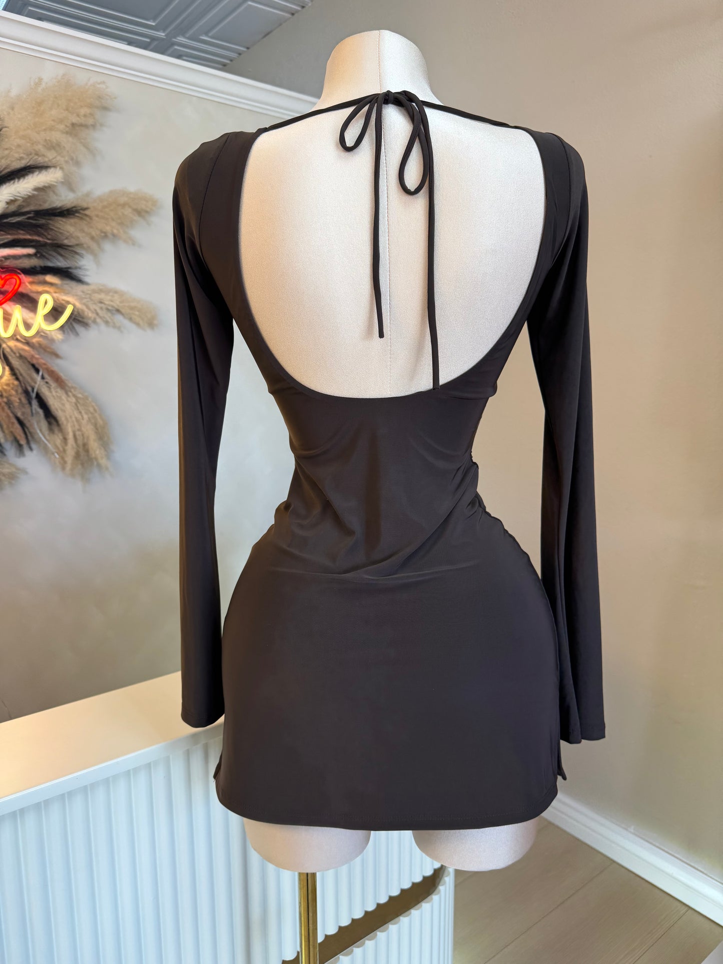 Selena long sleeve dress (dark brown)