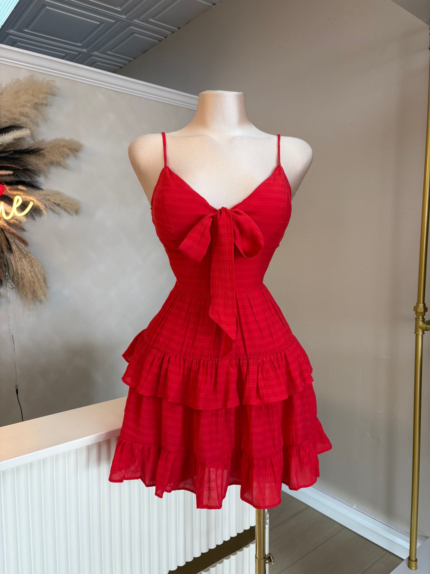 Cherry red ruffle dress