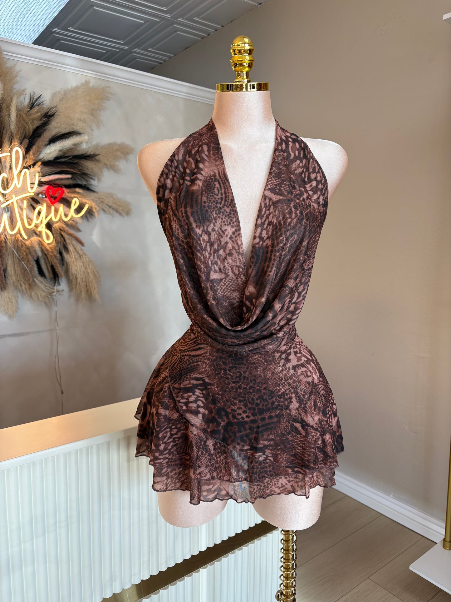 Alexa ruffle mocha dress