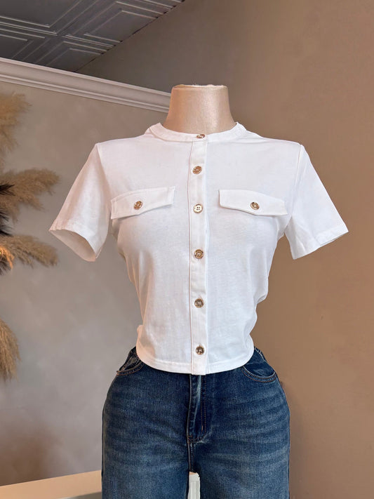 White button up tee
