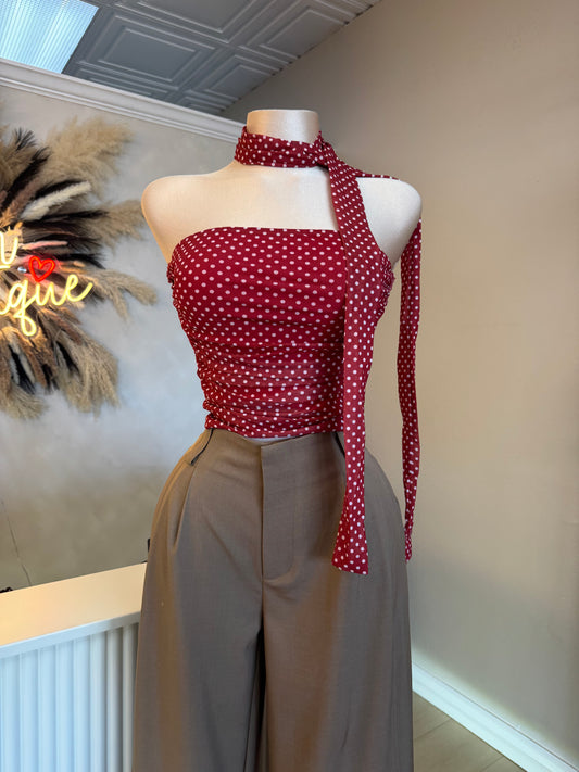 Polka dot strapless top (cherry red)