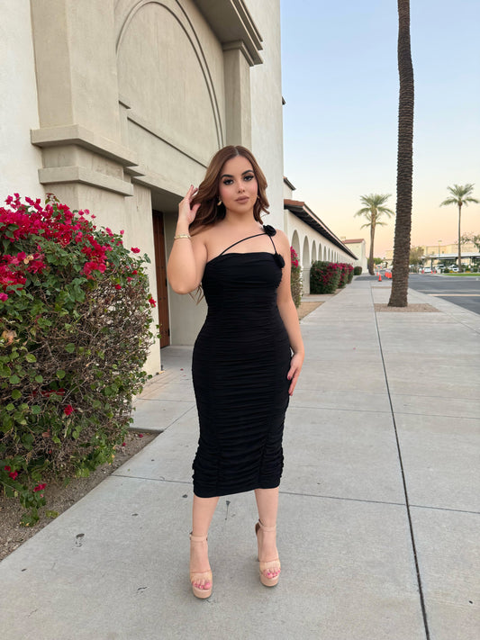 Black rose midi dress