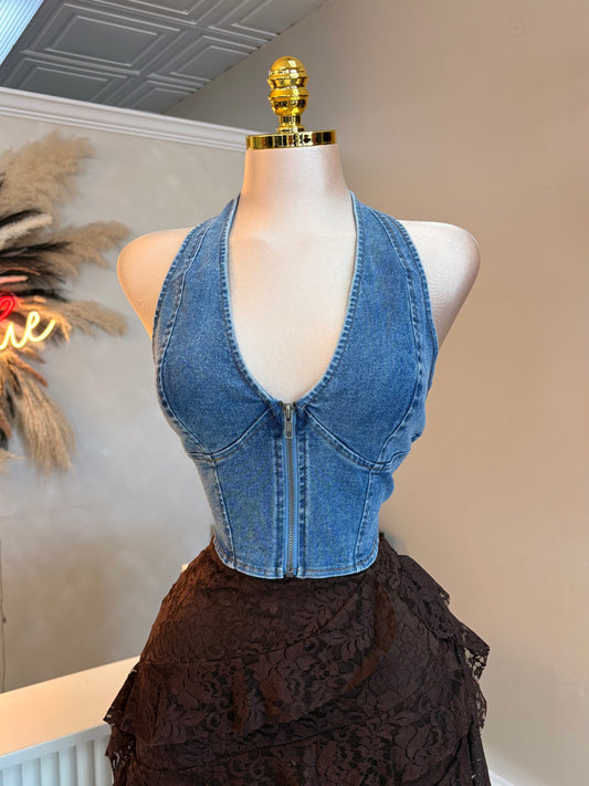 Halter denim top