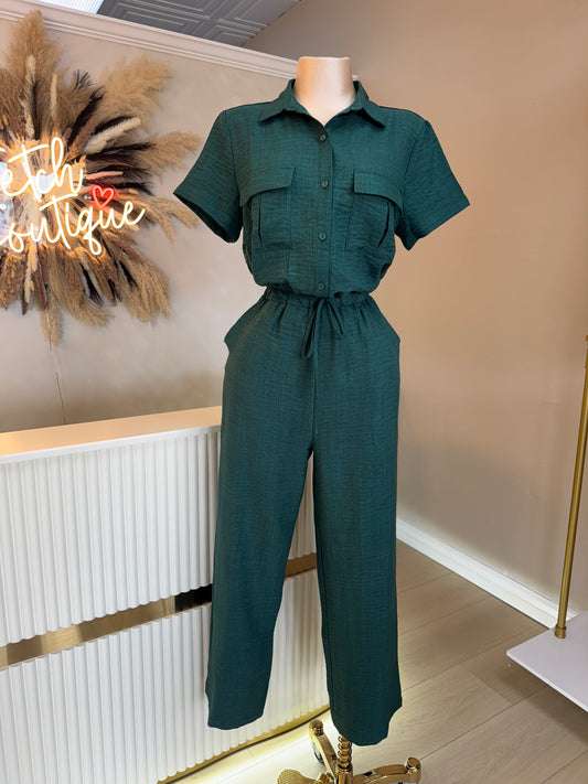 Hunter green casual jumpsuit
