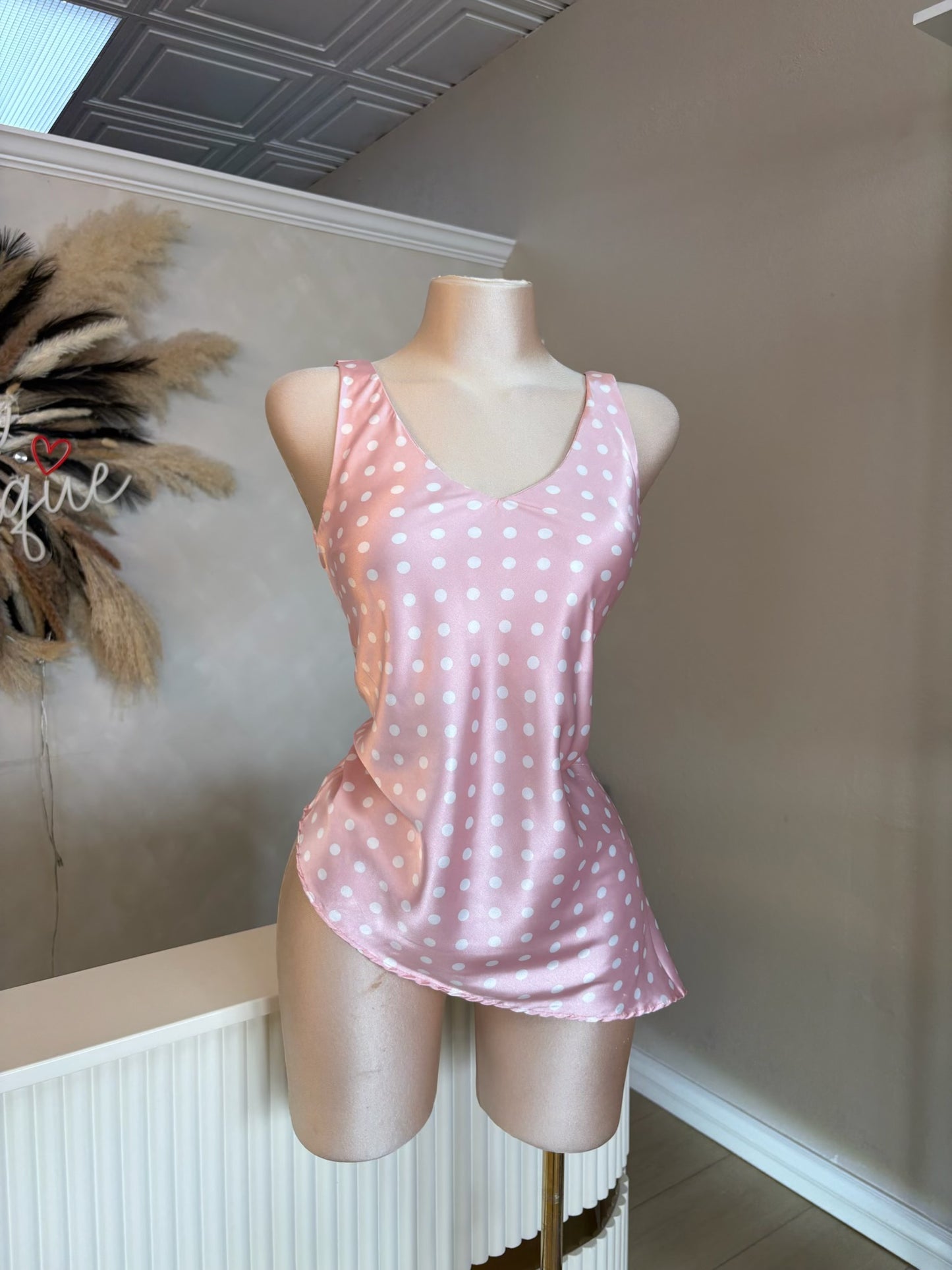 Asymmetrical polka dot satin top (2 colors)