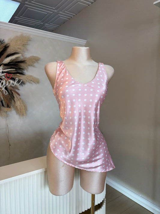 Asymmetrical polka dot satin top (2 colors)