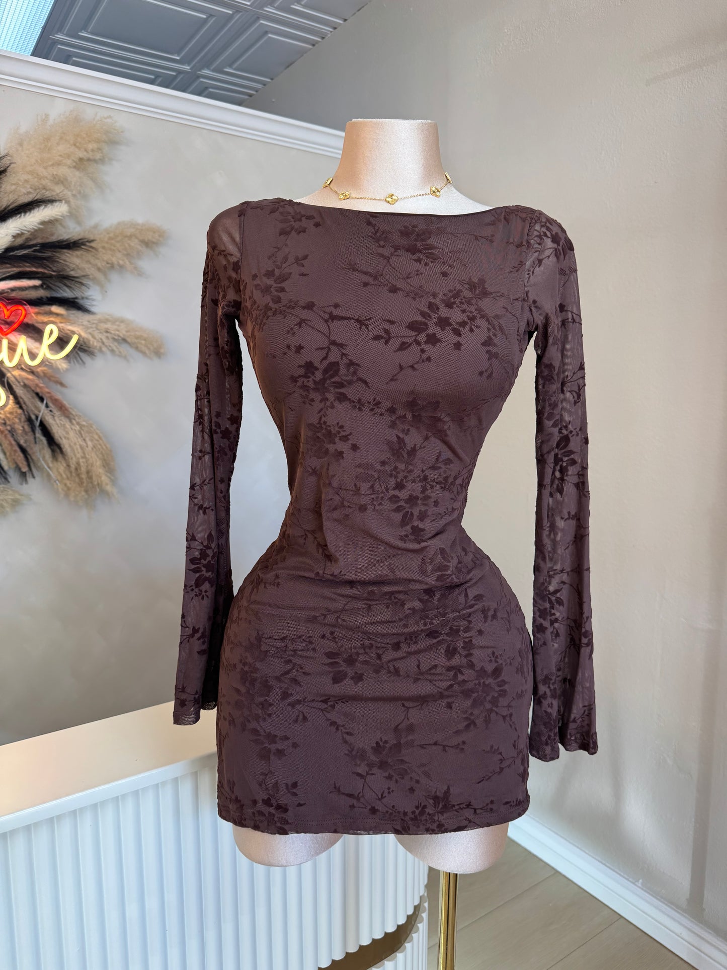 Lace contrast dress (brown)