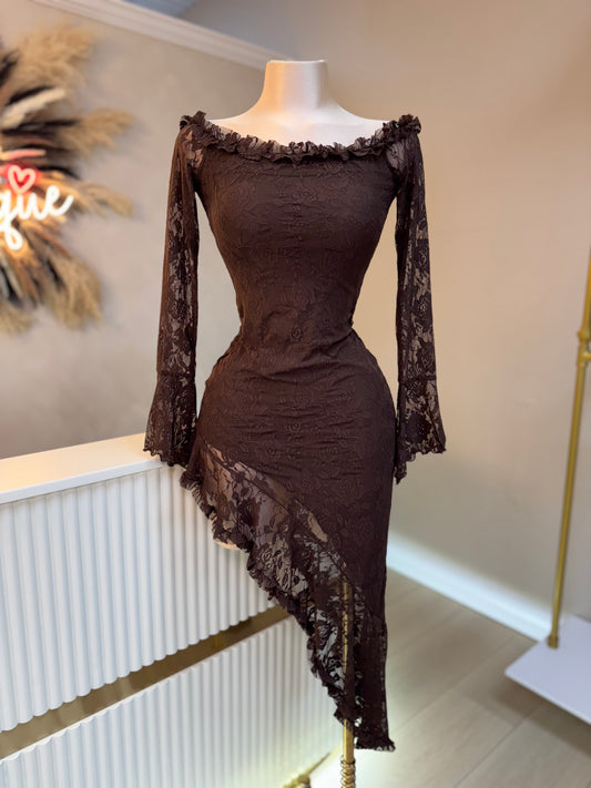 Mocha lace long sleeve dress