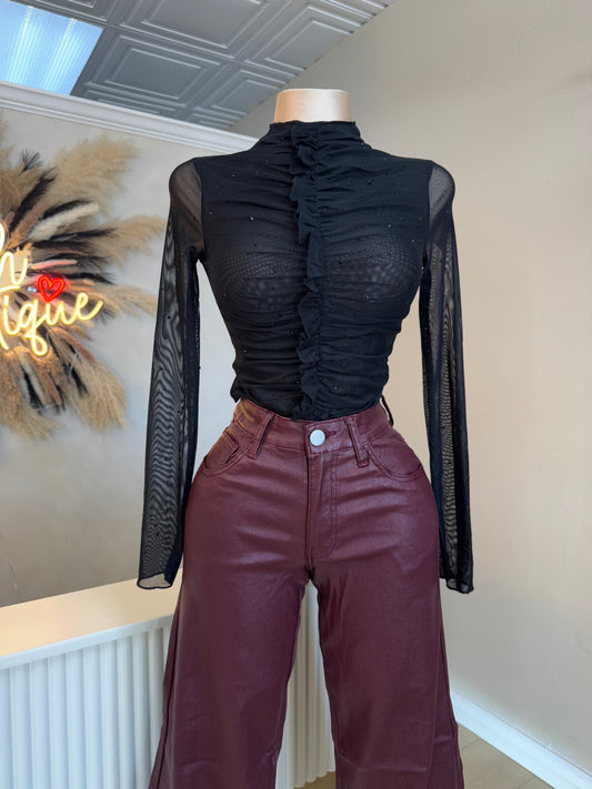 Black mesh rhinestone top