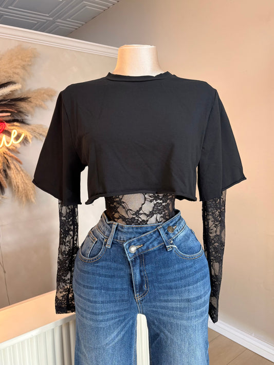 Lace contrast crop top