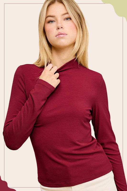 Burgundy ribbed long sleeve