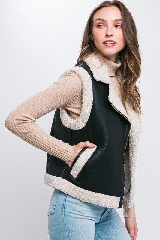 Sherpa leather vest