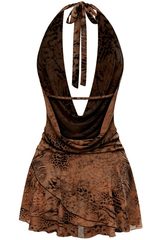 Alexa ruffle mocha dress