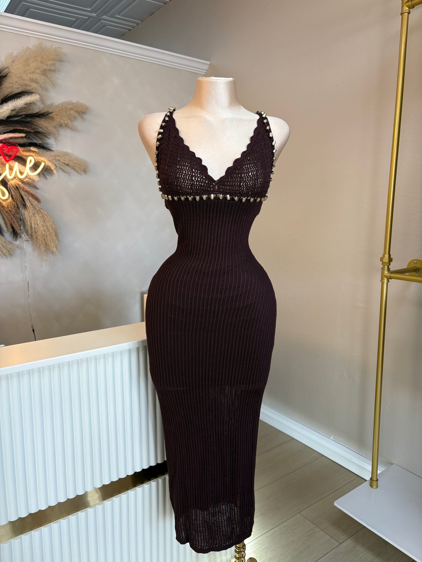 Mocha crochet midi dress