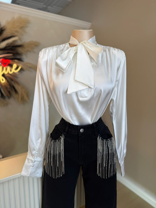 Pearly white satin top