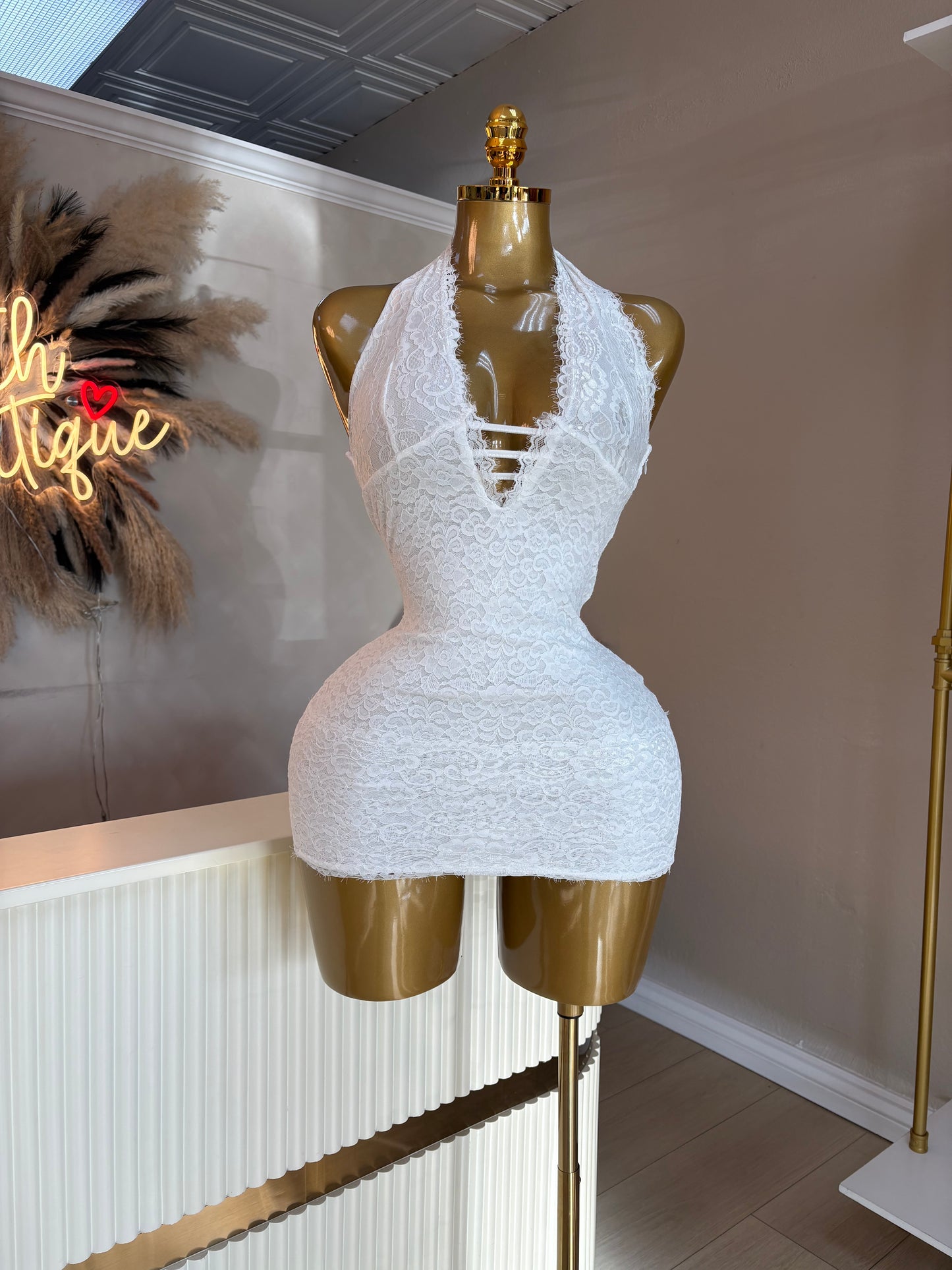 White lace halter dress
