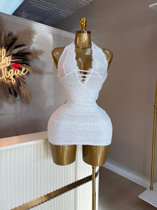 White lace halter dress