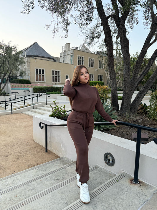 Mocha knitted pants set