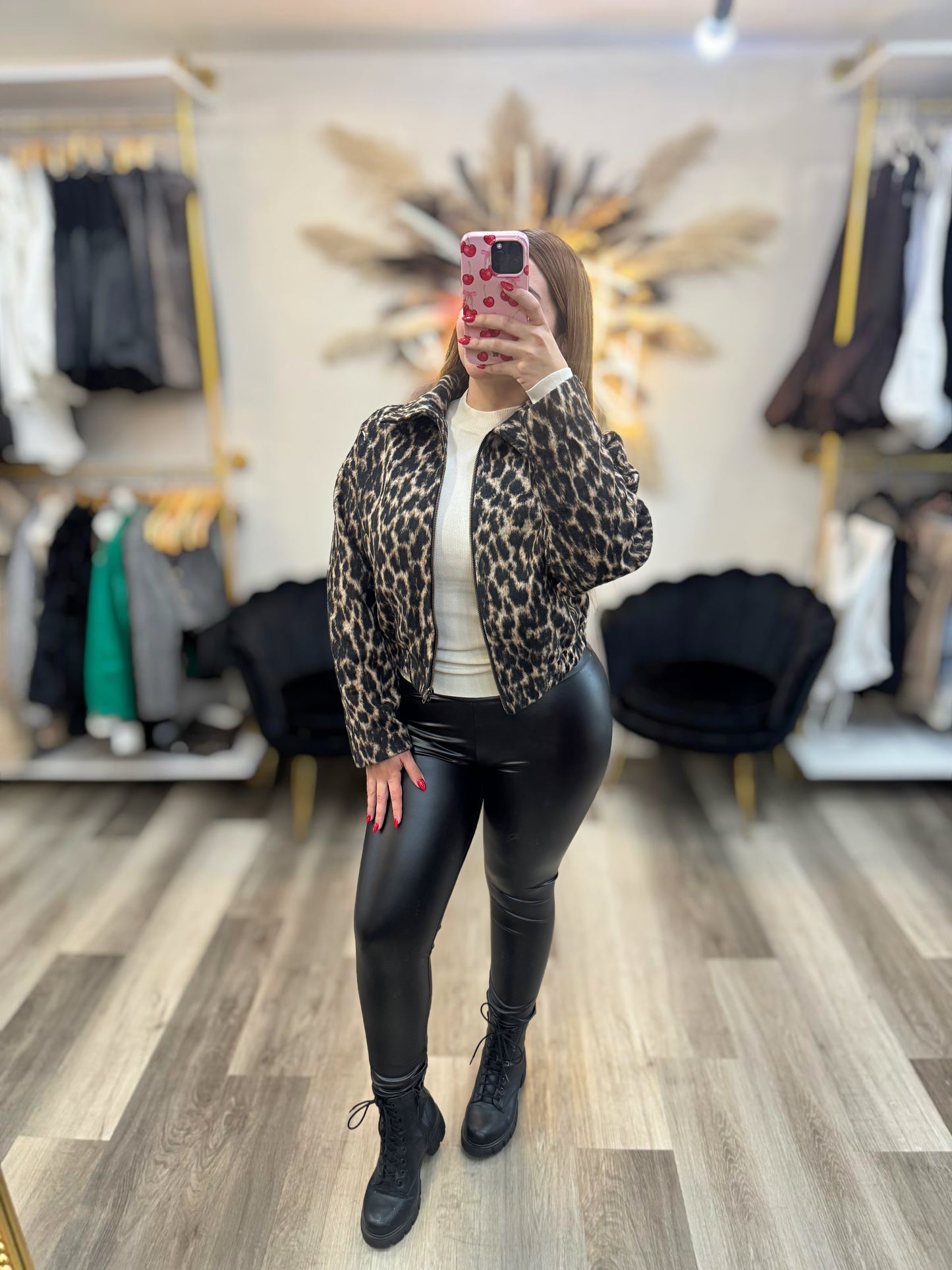 Cheetah print zip up jacket