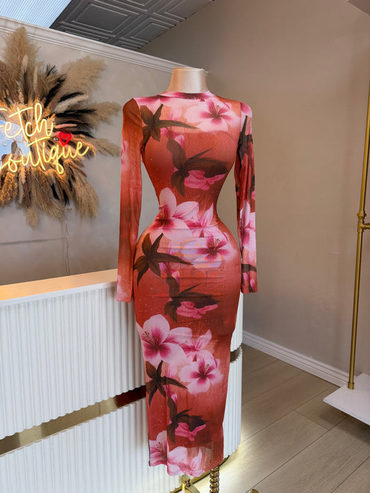 Tropicoqueta mesh midi dress
