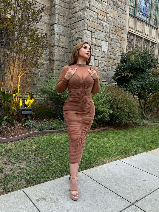 Mesh midi dress (nude)