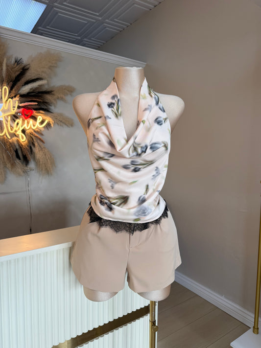 Floral satin halter top
