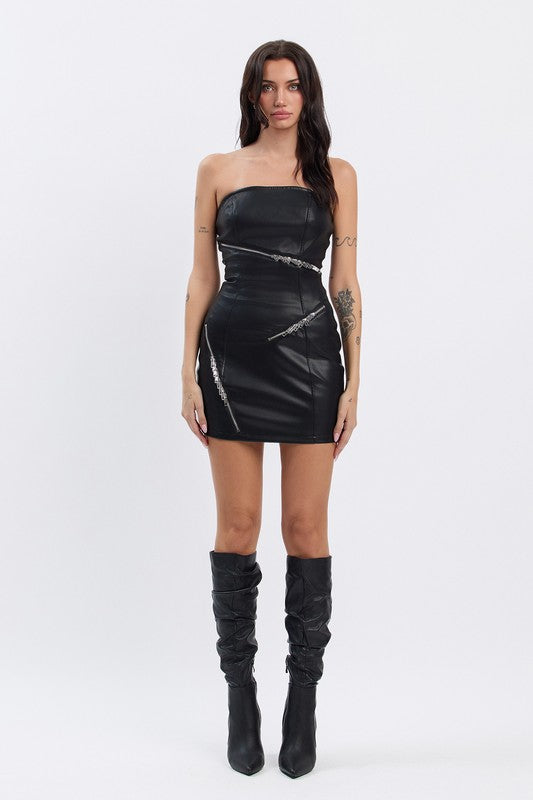 Leather zipper dress