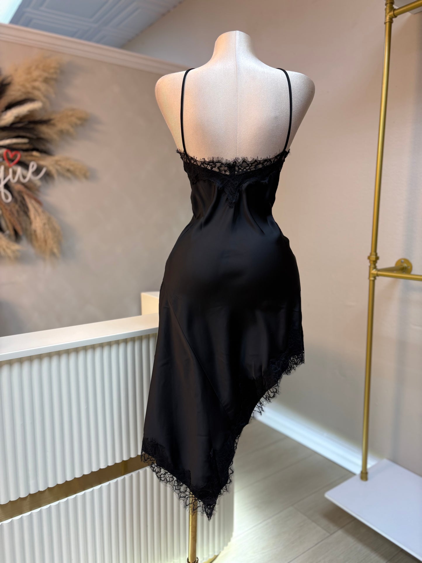 Black asymmetrical lace dress