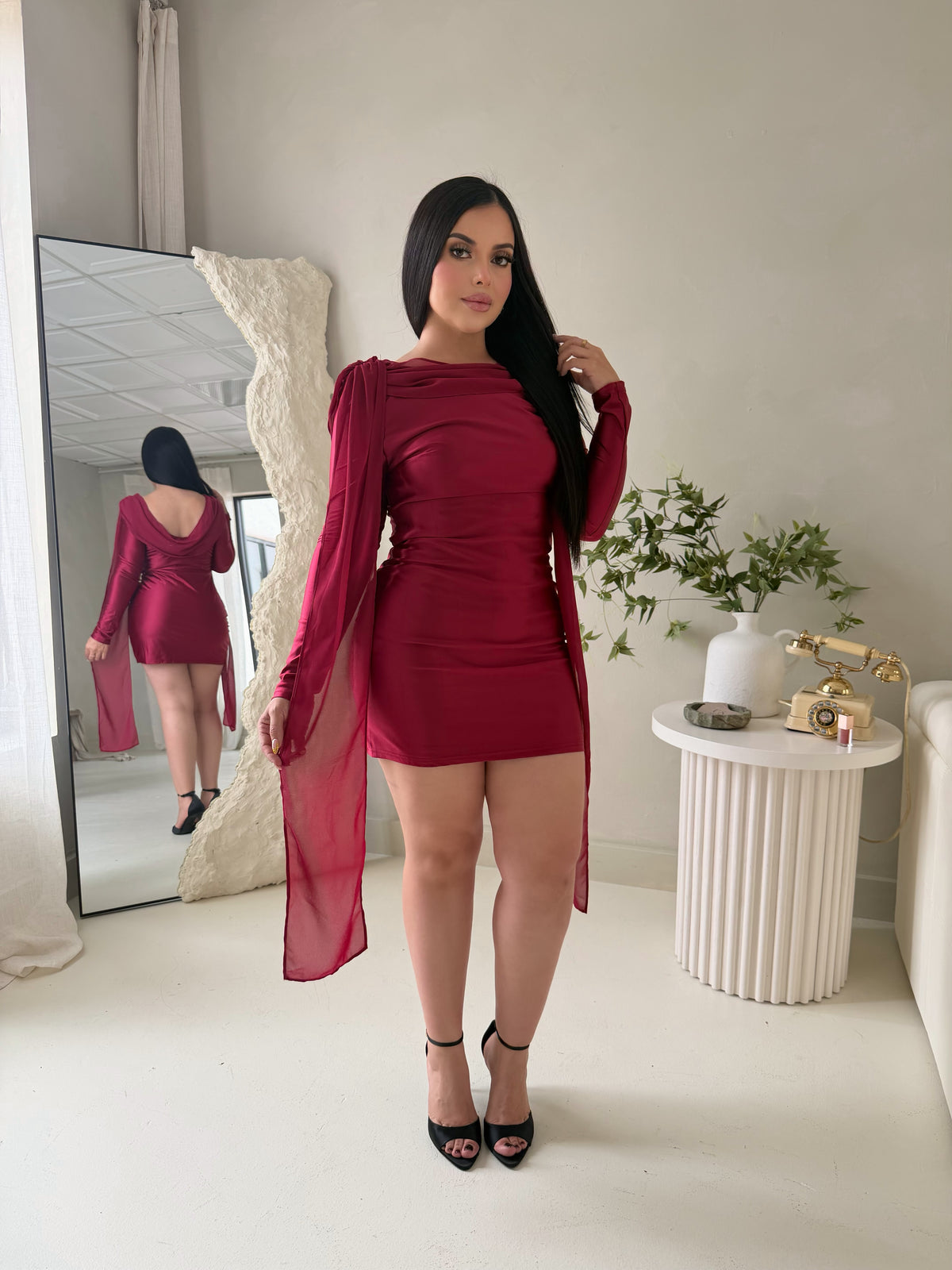 Drape sleeve dress (3 colors)