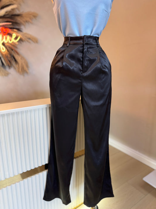 Black satin pants
