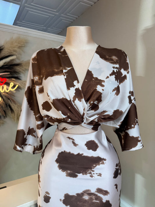 Mirna satin top (brown print)